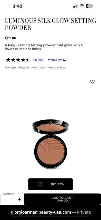 Giorgio Armani Luminous Silk Glow Fusion Setting Powder - Shade 8 Tan. MSRP $69! - Picture 10 of 12